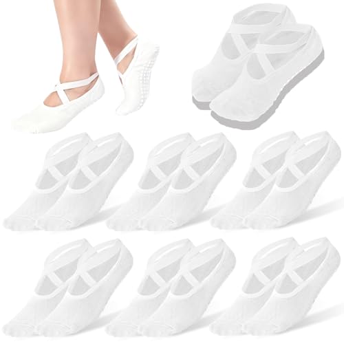 Tergy 6 Pairs Short Yoga Socks with Grip for Women Anti Skid Gripper No Slip Socks for Pilates Barre Dance Yoga (US Alpha One Size Regular Regular 6 Pairs White)