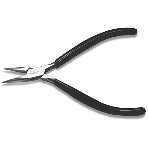 The Beadsmith Suuper-Fine Chain Nose Pliers, 4.5 inches (115mm) with Polished Steel Head, Black PVC Comfort Grip Handle Without a Spring