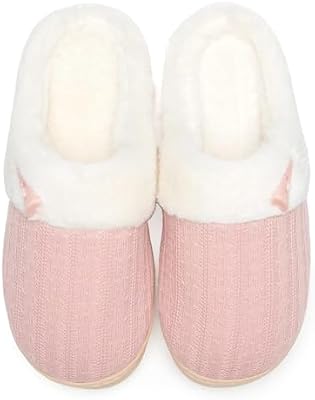 NineCiFun Women's Slip-On Fuzzy Memory Foam Slippers – Warm Plush Indoor/Outdoor House Shoes with Fa...