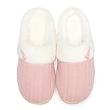 NineCiFun Women's Slip on Fuzzy Slippers Memory Foam House Slippers Outdoor Indoor Warm Plush Bedroom Shoes Scuff with Faux Fur Lining size 7 8 pink