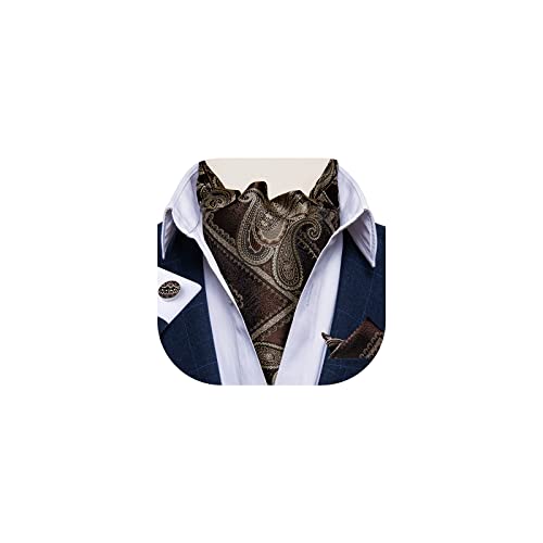 DiBanGu Cravat Ties For Men Plaids Paisley Ascot Scarf Tie with Pocket Square Cufflinks Wedding Party