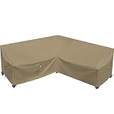 Flexiyard Heavy Duty Outdoor Sectional Patio Sofa, 85'X85' V-Shaped 5-Seater Waterproof 600D Khaki