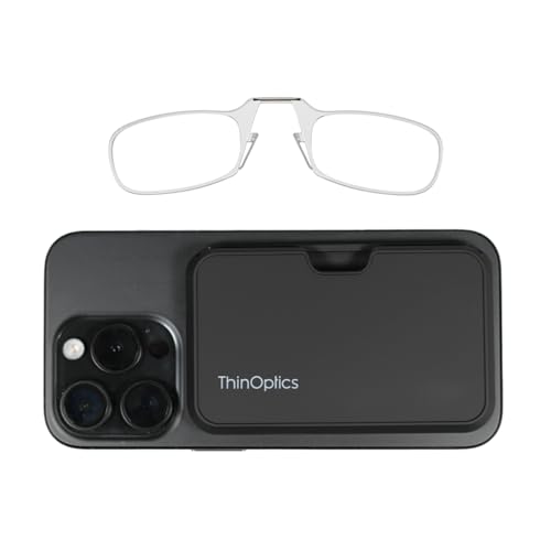 Always With You by ThinOptics Slim Reading Glasses with Case that Sticks to Your Phone - Ultra-Thin Armless Pocket Readers - Lightweight, Durable, Convenient - Clear, 1.5x