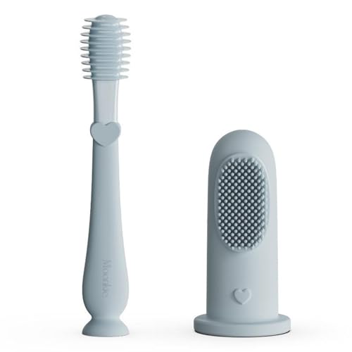 Image of Moonkie Baby Finger Toothbrush Tongue Oral Cleaner Kit for 3 Months +, 2 Pcs (Cloud)