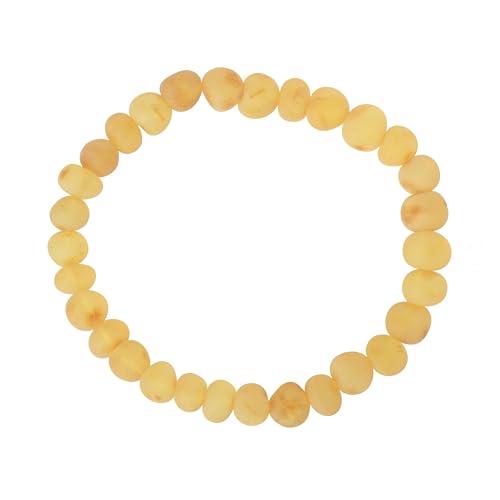 Raw Amber Bracelet for Adults Made on Elastic Band - 7 Inches - Baltic Amber Land - Hand-made From Unpolished / Certified Baltic Amber Beads (Honey)