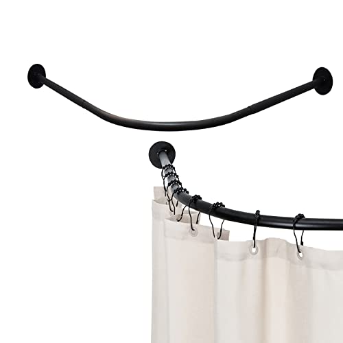 Genérico Barra de Cortina de Ducha de Esquina Ajustable con Soporte de Techo - Diseño Curvo, fácil instalación, Opciones de instalación con o sin Taladro, Acero Inoxidable 304, Colgador de Cortina de