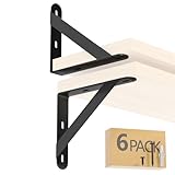 5x4 Shelf Brackets 6-Pack, Shelf Support Shelf Holder Steel Wall Mount Heavy Duty Small L Shape Triangle 90 Degree Metal Black with Screws Anchors Soporte de Estante