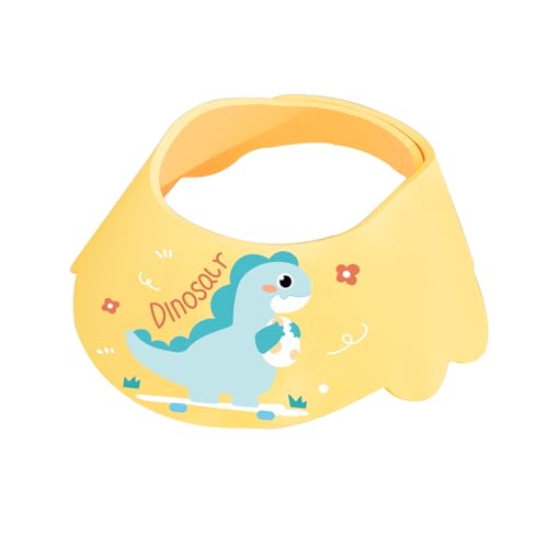 Image of Baby Shower Cap Shield, Soft Adjustable Kids Bath Visor Hat Shampoo Washing Hair Protection Cartoon for Toddler children (Yellow Dinosaur)