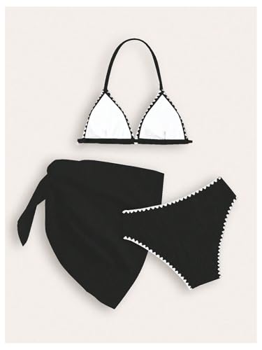 SHENHE Girl's 3 Piece Swimsuits with Cover Up Triangle Halter High Waisted Bikini Bathing Suits2