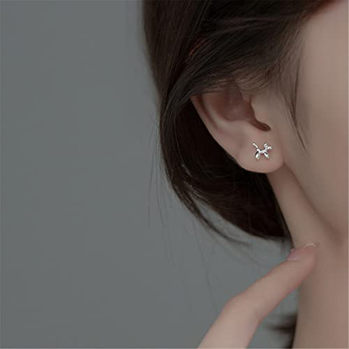 Onlyjump Balloon Dog Stud Earrings For Women Girls Cute 925 Sterling Silver Gold Plated Lovely Animal Pet Tragus Helix Cartilage Earring Conch Daith Piercing Studs Post Barbell Bar Fashion Jewelry Gifts Hypoallergenic (Silver) #TOP1