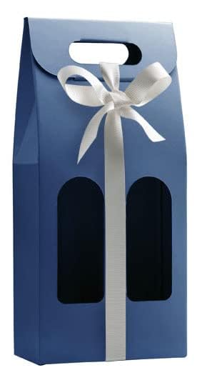 Scatola Regalo per Bottiglie di Vino - Portabottiglie - Ginkgo Box (2 Bottiglie, Blu, 20)