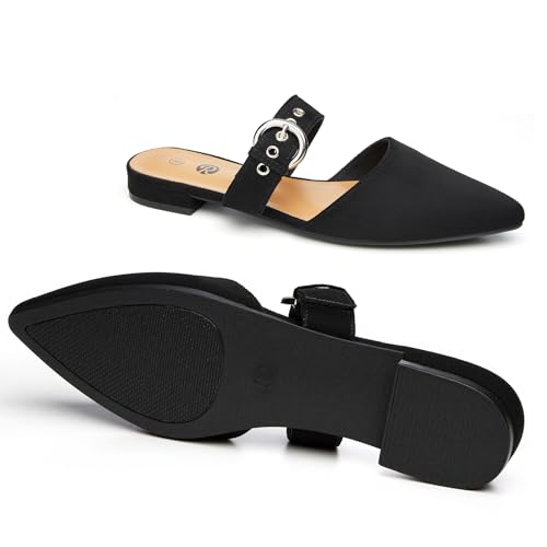 Image of Rekayla Mules for Women Adjustable Strap Pointed Toe Backless Loafer Shoes