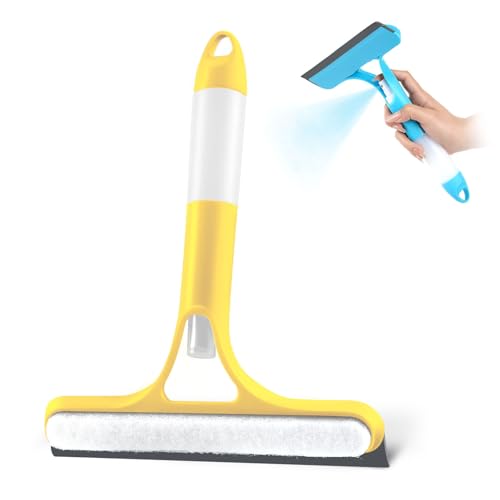 3 in 1 Window Cleaning Scraper, 2025 Upgraded Window Squeegee for Home with Sprayer,Sponge Wipe,Scraper, Bathroom Shower Squeegee for Glass Doors, Mirrors, Tile Shower Walls, Car Windows, Countertop