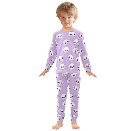 Fustylead Cute Cartoon Skulls with Big Eyes Cotton Pajamas 2-Piece Long Sleeve Sleepwear Matching Set3