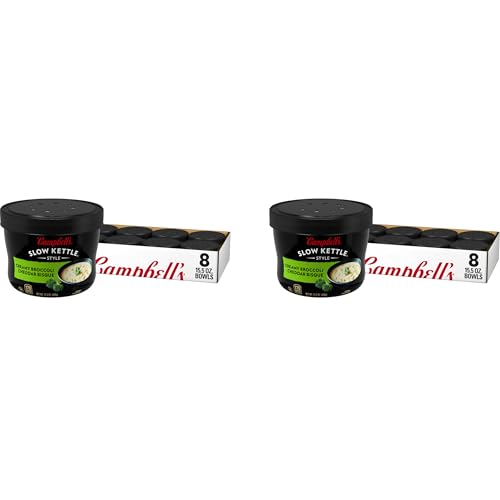 Campbell's Slow Kettle Style Creamy Broccoli Cheddar Bisque, 15.5 oz Microwavable Bowl (Case of 8) (Pack of 2)