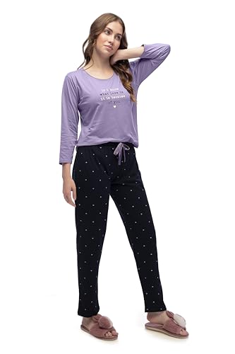 Image of LOTIK Women Cotton Heart Print Top & Payjama Full Sleeve Night Suit Set