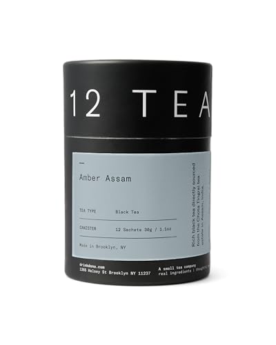 Dona | single-origin, premium blended teas, canister of 12 plant-based sachets/teabags (Amber Assam black tea - English Breakfast)