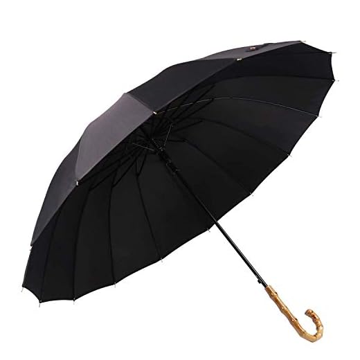 Lanker - KS08P Paraguas grande que se abre y se cierra de forma manual con 16 varillas, duradero y resistente con fibra 210T impermeable, resistente al viento negro negro