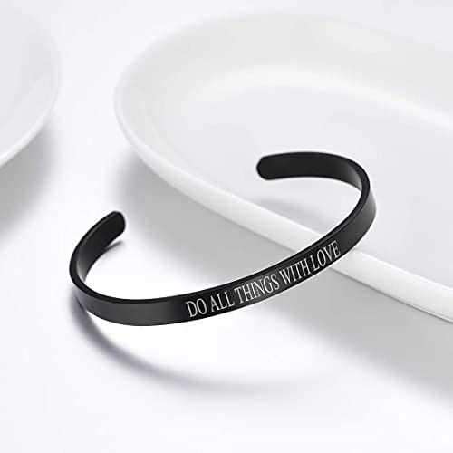 U7 Cuff Bracelet Engraved With Personalized Inspirational Mantra Quote Black Metal Plated 6Mm Wide Wristband Bangle Customized Engrave Open Bracelets For Men Women #TOP2