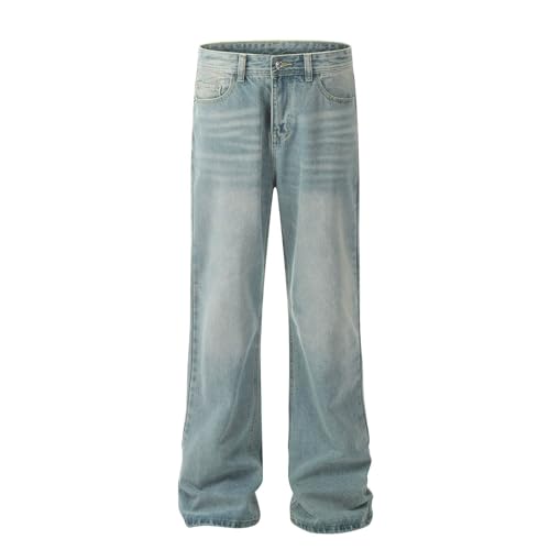 Jeans Pants Trousers Denim Street Trendy Straight Leg Washed Light Blue Retro Loose Casual Commuter for Men2