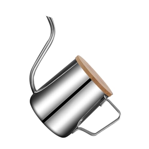 Garneck Coffee Pot Gooseneck Coffee Kettle Cafeteras Expresso Narrow Spout Pot Espresso Shots Stovetop Espresso Mini Teapot Gooseneck Pot Water Kettle Hand Drip Coffee Kettle Silver Wooden