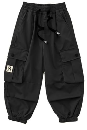 Image of AOWKULAE Girls Casual Cargo Pants for Kids Drawstring Elastic Waist Jogger Pants 6-14 Years