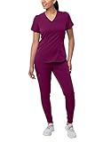 Adar Pro Modern Athletic Scrub Set for Women - Modern V-Neck Scrub Top & Yoga Jogger Scrub Pants -...