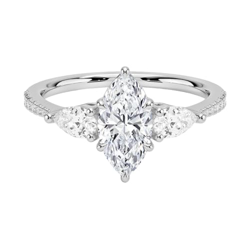 1 CT Marquise Cut Lab Grown Diamond Three Stone Accented Engagement Ring