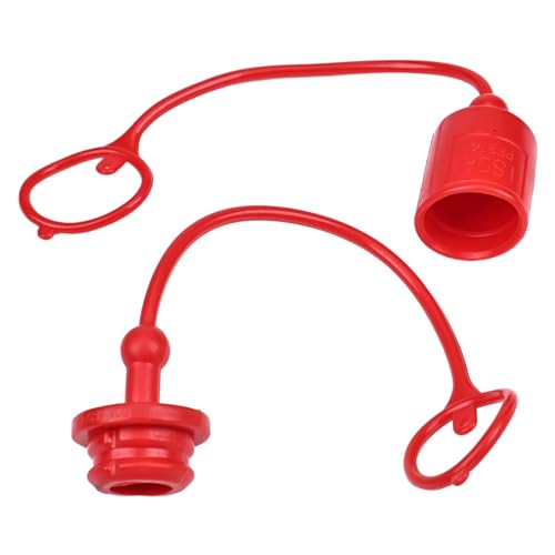 Image of 3 /4'' ISO-A 5675 7241 AG Hydraulic Coupler Male Female Dust Cap and Plug Cover Kit Compatible with Hydraulic Quick Connect Coupling Red Cap Retention Ring Attached to Hose