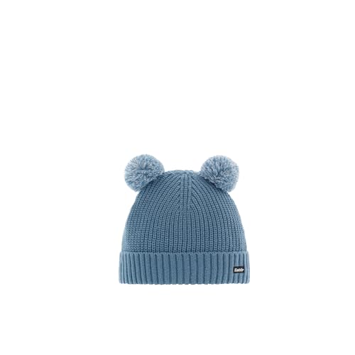 Eisbär Mütze Ponti Pompon Kids Blau - warme Wintermütze Jungen & Mädchen - 53 cm (5-6 Jahre) - kuschelige mit Fleece Futter Bommelmütze Strickmütze Pudelmütze Kindermütze Haube aus Österreich