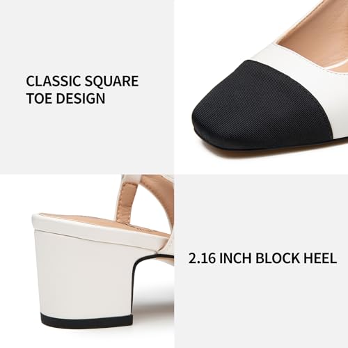 Trary Women's Chunky Slingback Pumps Comfortable Low Block Heels Splicing Square Toe Slip On Pumps Shoes for Office Work Wedding3