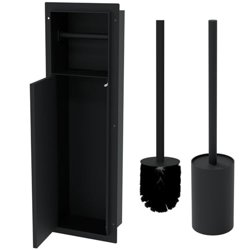 HAGO24 | WC Modul | Edelstahl Schwarz | Unterputz | Einbauschrank | Wandnische | 200x600mm | Toilettenpapierhalter | Bürstenhalter | Push-to-Open | befliesbare Tür | Stauraum