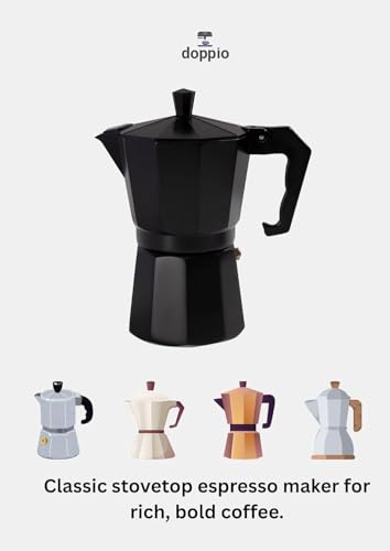 Image of DOPPIO Premium Moka Pot - Elegant Matte Black Aluminum Espresso Maker, Stove-top Percolator with Heat-Resistant Handle, Durable Italian Coffee Brewer for Rich Espresso (Classic Black)
