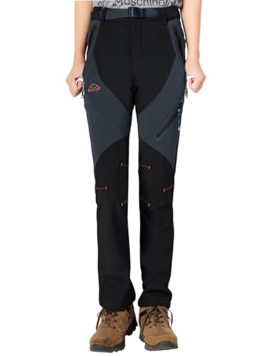 Rdruko Skihose Damen Wasserdicht Winterhose Gefüttert Warme Softshellhose Winter Outdoorhose Winddicht Thermohose für Outdoor-Aktivitäten (Schwarz, M)