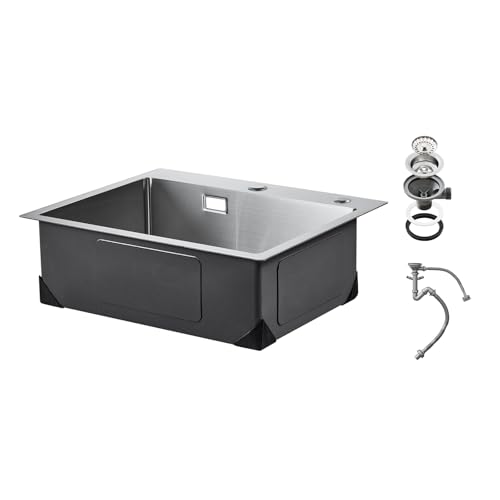 Miniatura 9 de Vevor Fregadero De Cocina De Acero Inoxidable 304 Con Montaje Superior, Lavabo De Una Sola Cubeta Empotrable De Estilo Rústico Con Accesorios, Para Cocina De Preparación, Lavadero, 550 X 450 X 190 Mm