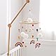 Herfair Mobiles Baby, Regenbogen Babybett Hölz Windspiele mit Bäll, Baby Mobile, Anhänger Babyzimmer Deko, Neugeborene Geschenk für Jungen Mädchen (Rot)
