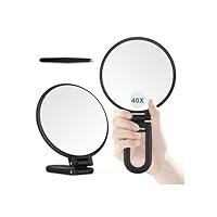 MIYADIVA 40X Magnifying Mirror, Hand Mirror for Makeup, Double Sided with 40X/1X Magnification, Travel Essential, Portable Foldable for Desktop and Bathroom, Gift for Women, Black
