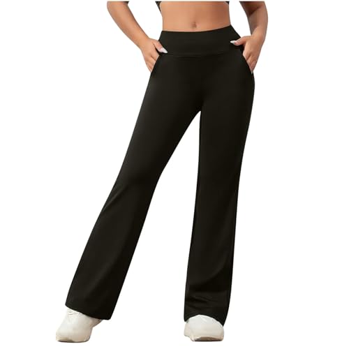 Leggings acampanados para mujer, con control de abdomen, pantalones de yoga para mujer, mallas elásticas, pantalones de descanso para mujer, pantalones de pierna ancha para trabajo, ligeros,