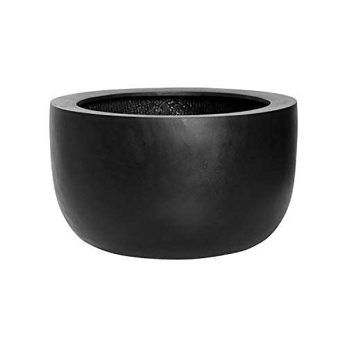 P POTTERYPOTS E1110-27-01 Sunny Large Fiberstone Indoor Outdoor Modern Round Planter, Black