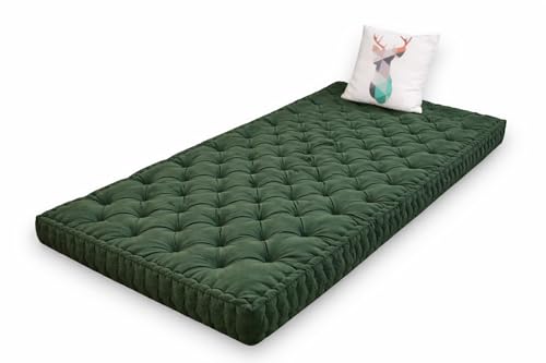 Image of ATOOTFUSION Soft Cotton Floor Box Mattress, 5-Inch Thick, Foldable, Movable, Medium Firm, Solid Colored (Mehndi, Queen Big 60X72X5 inches)