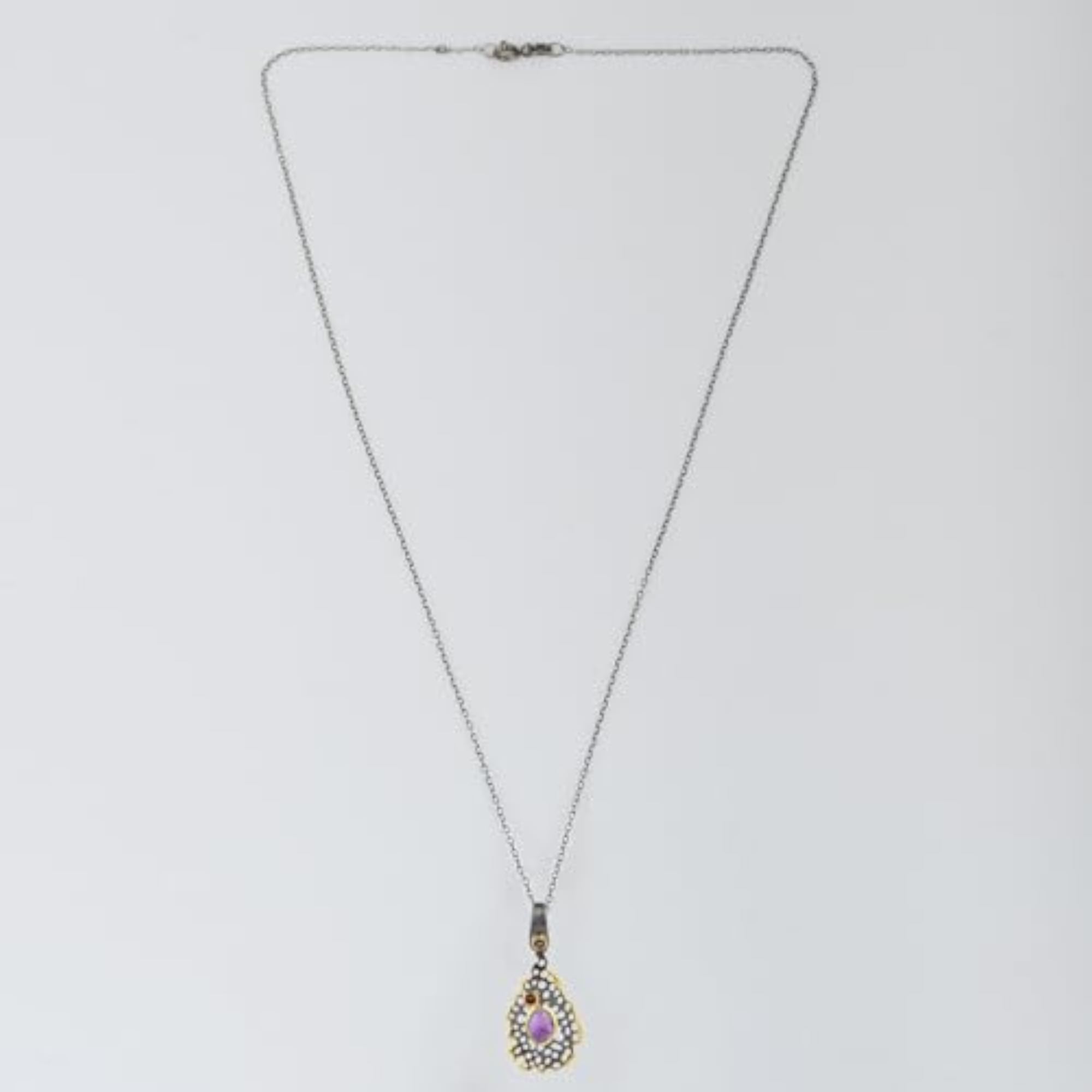 Women's Ethnic Amethyst & Garnet 925 Sterling Silver Boho Pendant Necklace