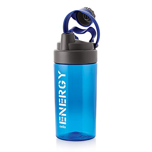 Image of CELLO Energy Plastic Protein Shake Bottle | Flip top open| Leak Proof & Easy to clean | Gym Protein Shaker Bottle |700ml, Blue