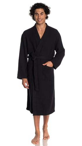 Image of Muslin Unisex Bathrobe Women & Men, 100% Cotton Kimono Lightweight Robe | Long Robes Soft, Absorbent, Spa robes