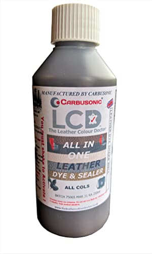 Carbusonic Tinte y sellador de cuero todo en uno, pintura interior de cuero para asientos de coche, sofás, sillones, zapatos, bolsos y más. (250 ml, marrón oscuro)