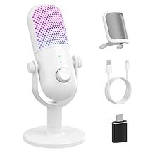 Studio-Quality Audio with Noise Reduction & Monitoring & Reverb - This white USB condenser mic delivers crisp, clear vocals thanks to its built-in noise reduction and 3 adjustable reverb modes. Real-time monitoring lets you hear your voice with zero ...