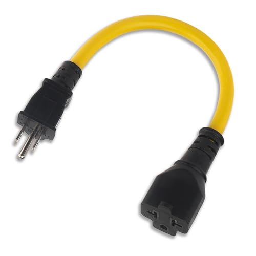 [4-in-1] 12AWG 15 Amp Household AC Plug to 20 Amp T Blade Adapter Cable 1Feet, 4 in 1 AC Adapter, NEMA 5-15P to 5-15R/ 5-20R/ 6-15R/ 6-20R Extender, 15A 125V to 20A 250V Extension Cord