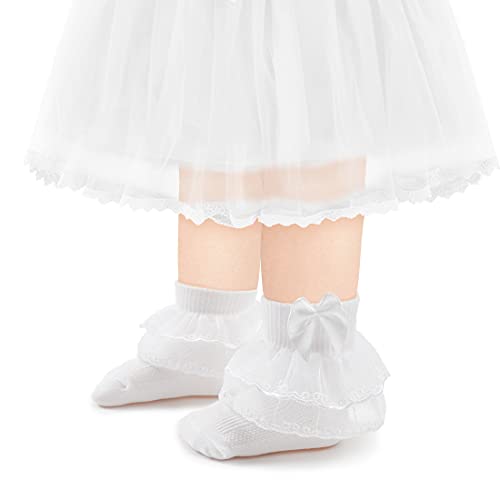 Cozyway Baby-Girls Lace Frilly Ruffle Socks Newborn Infants Eyelet Trim Ankle Dress Socks With Bow 3 Pairs 6-18 Months #TOP5