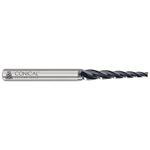 Conical Tool Company E-208C 5.0° Carbide Tapered End Mill - 3 Flute x 1/8'' Tip x 0.4750'' Large Diameter x 1/2'' Shank x 2'' Length of Cut x 4'' Overall Length
