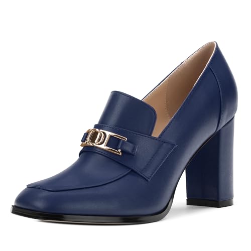 Womens Chunky Block Heels for Women Square Toe Matte Pumps, Slip on Loafers Office Party Prom Shoes 3 inch