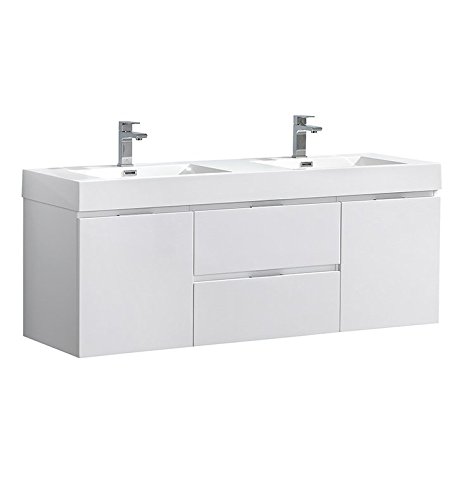 Fresca Valencia 60" Glossy White Wall Hung Double Sink Modern Bathroom Vanity #TOP16